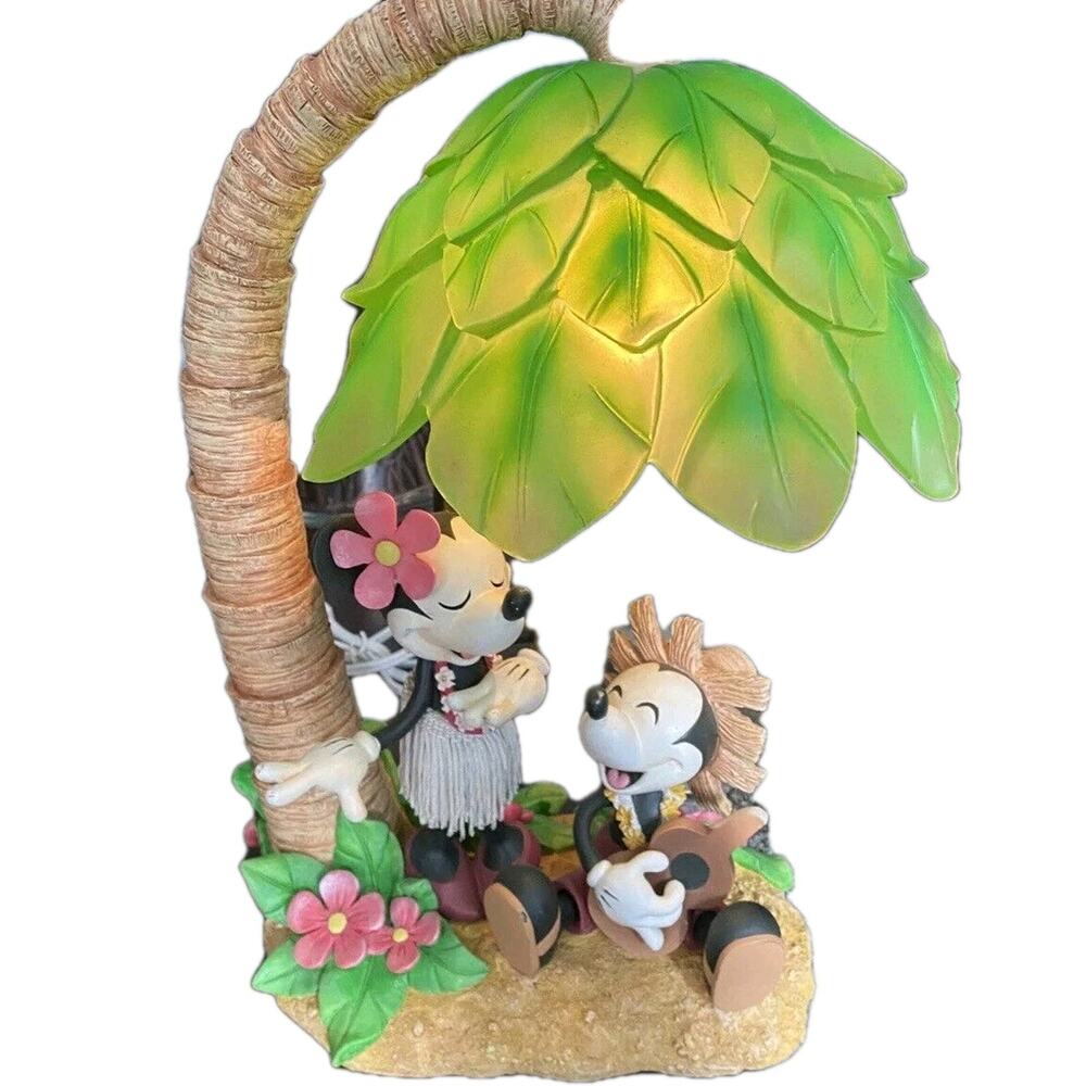 Disney Mickey Minnie Hula Lamp Hawaiian Palm Tree Light Bobble Tiki Works READ